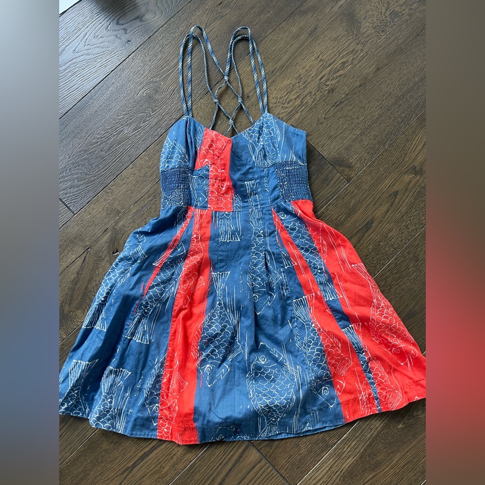 Free People Orange and blue Fish Dress